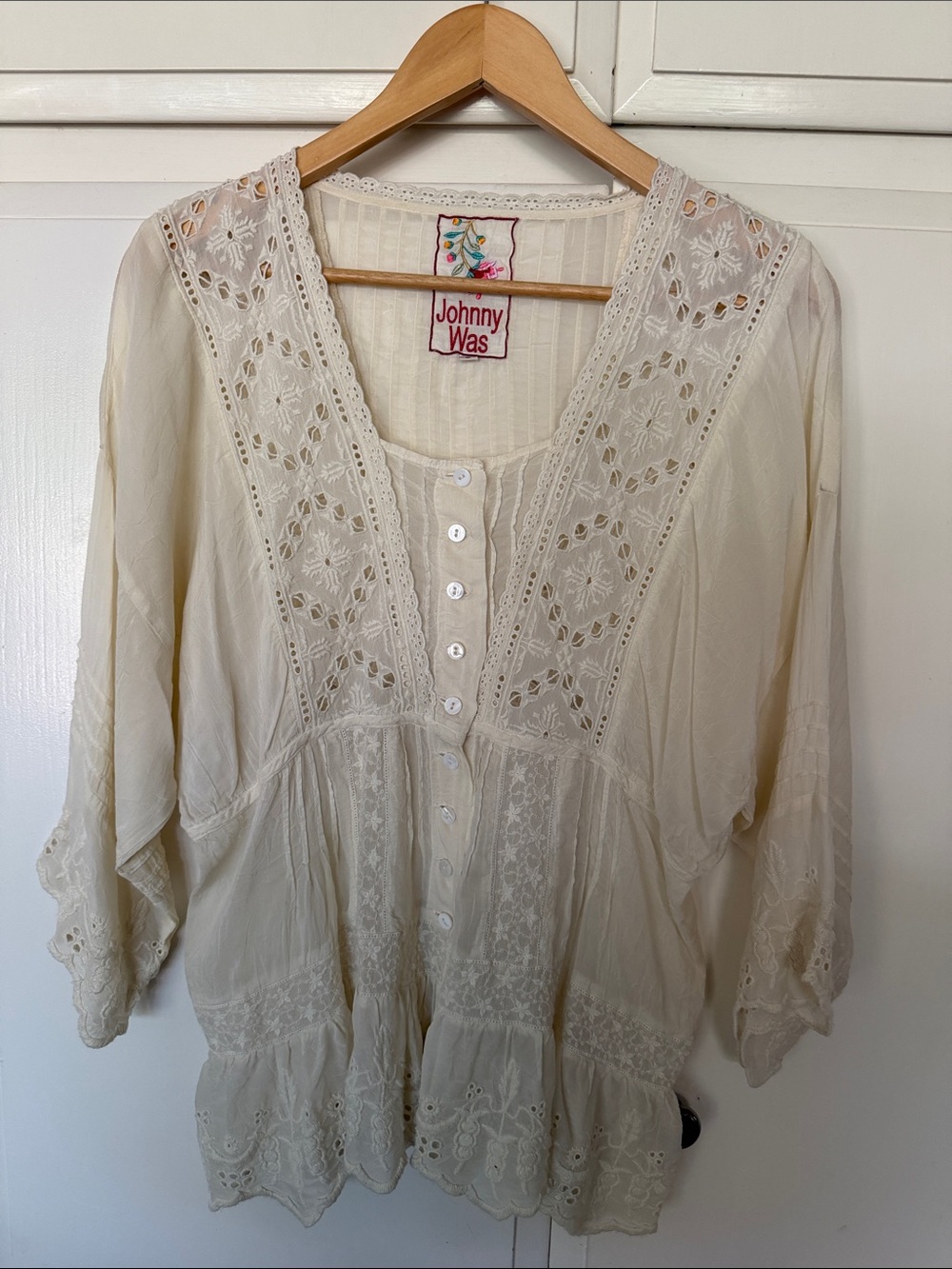 Johnny Was Cream Embroidered Boho Tunic